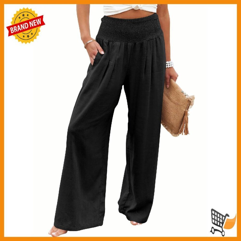 Linen Palazzo Pants High Waist Wide Leg Casual Lounge Summer